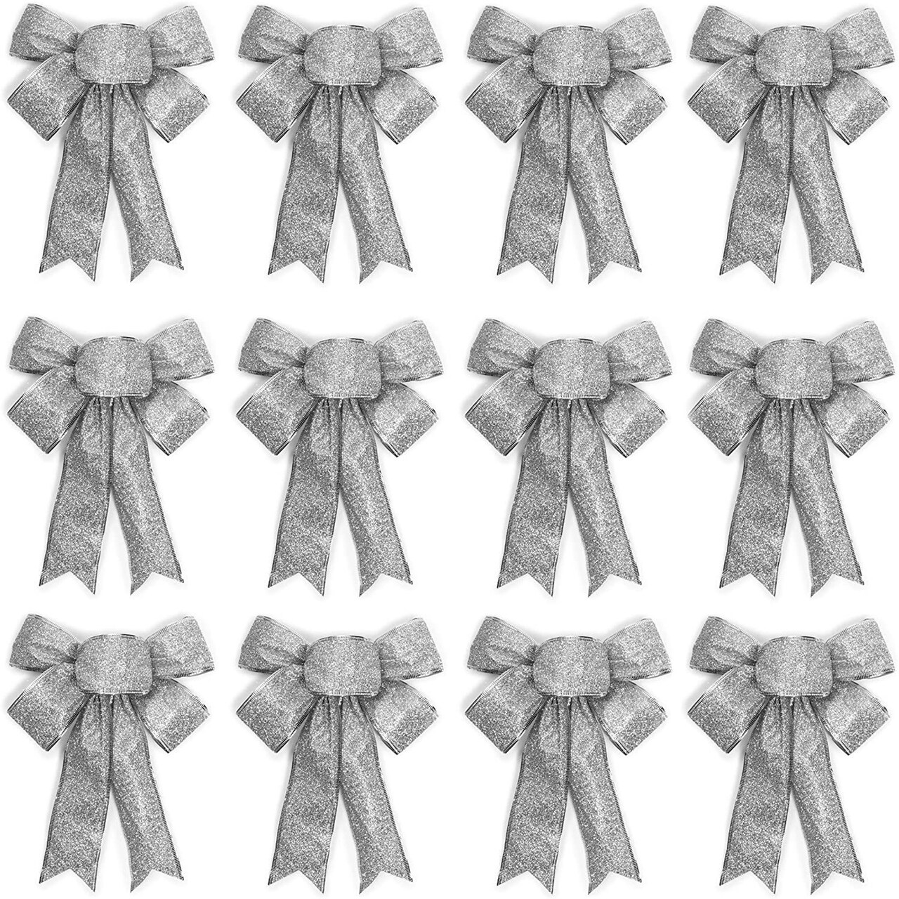 Christmas Bows for Gift Wrapping, Silver Glitter Present Bows (7 x